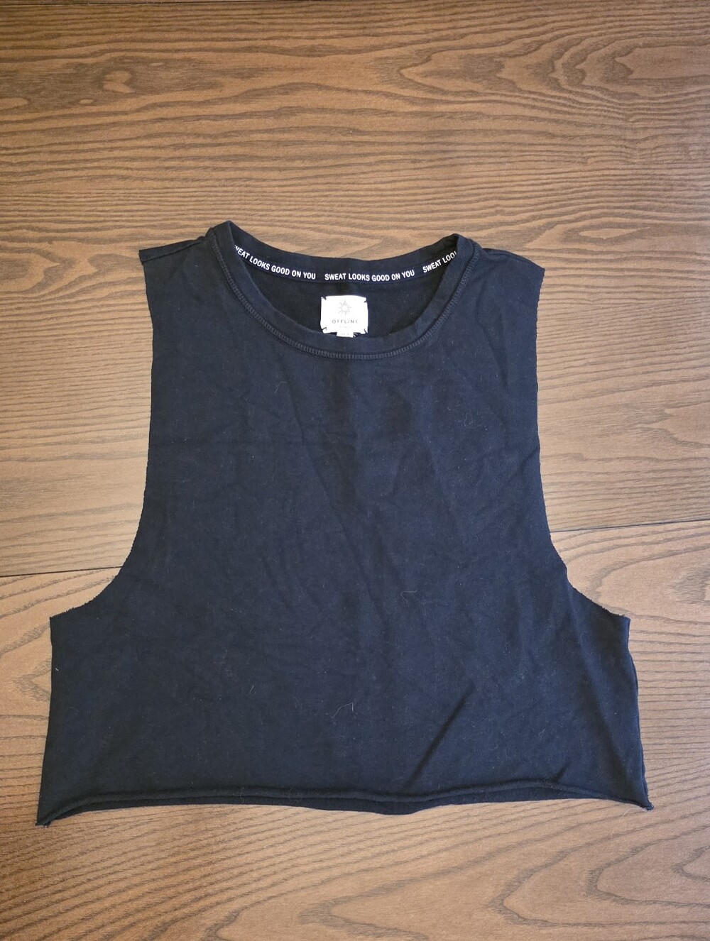 OFFLINE Aerie Women’s Black Muscle Crop Tank Top Deep Cut Activewear Gym